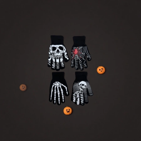 Black skuller-patterned cycling warm gloves for both men and women, anti-slip and breathable Black skuller-patterned cycling warm gloves for both men and women, anti-slip and breathable
